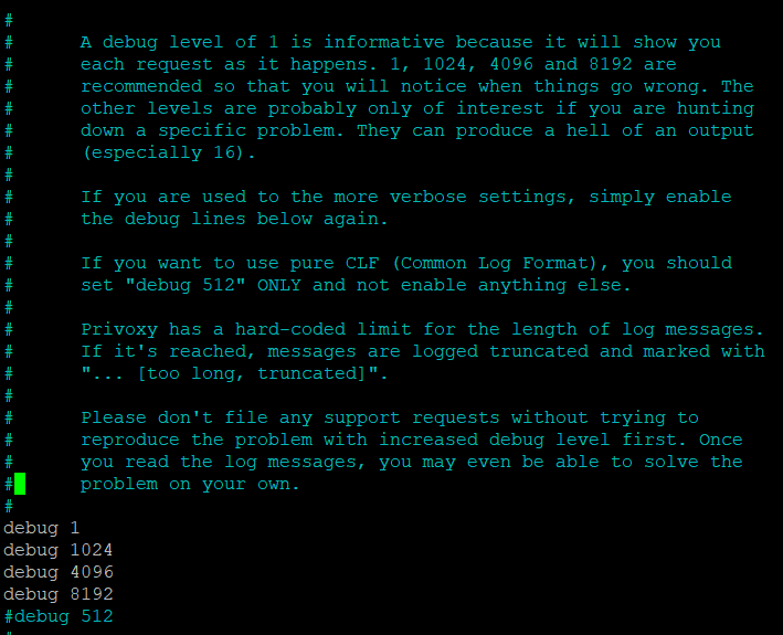 Privoxy debugging